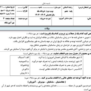 دانلود نمونه سوالات نوبت دوم تاریخ ۱ ( سری ب ) دهم انسانی